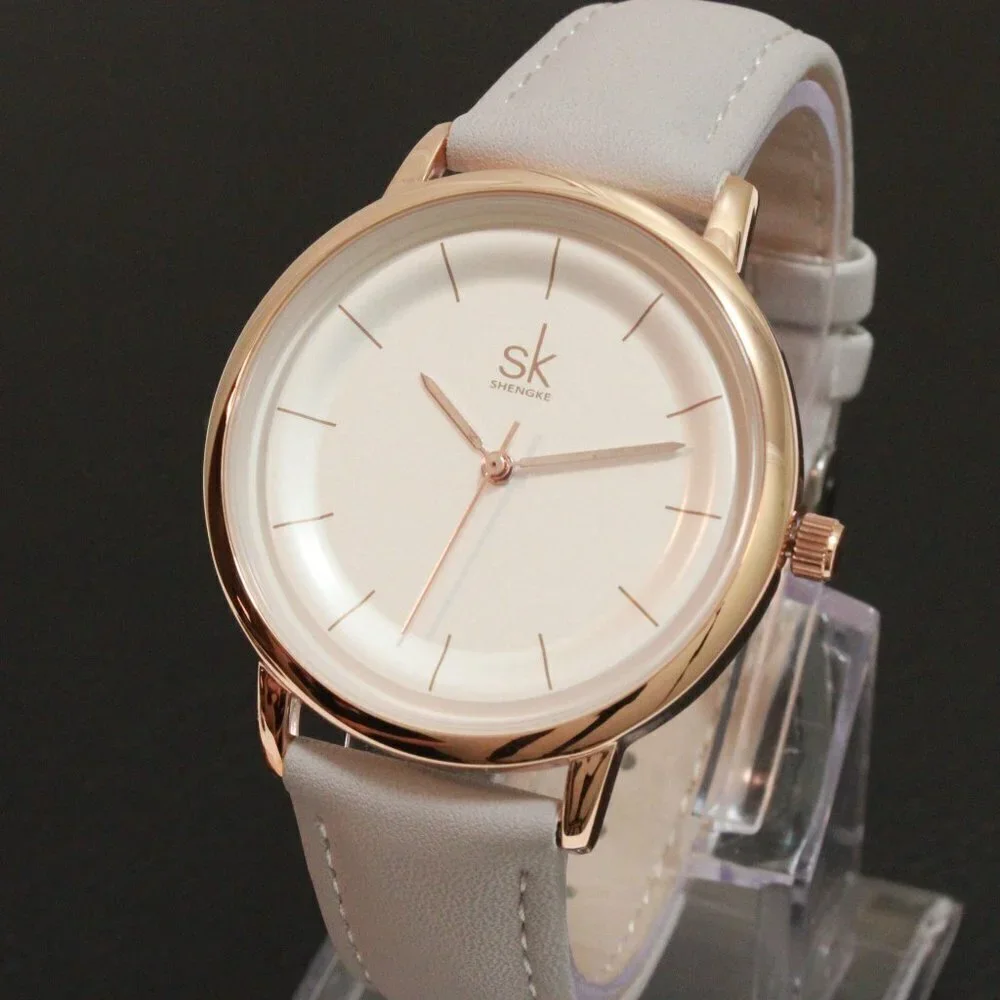 Ladies Dress Quartz Watch White Dial Grey Strap 38mm